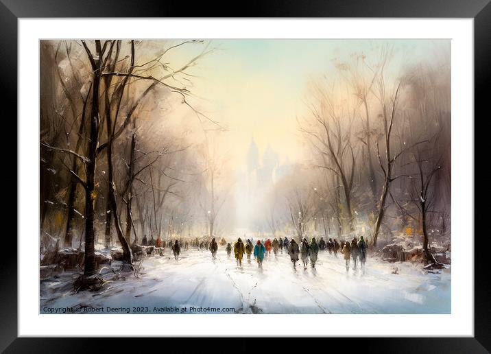 A Crowd In Winter - Central Park New York Framed Mounted Print by Robert Deering