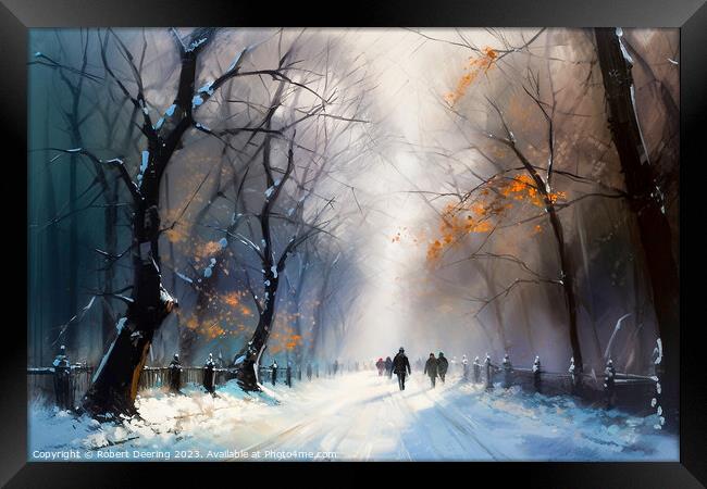 Snow In Central Park New York Framed Print by Robert Deering