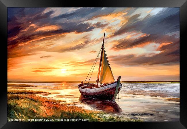 At Anchor On River Framed Print by Robert Deering