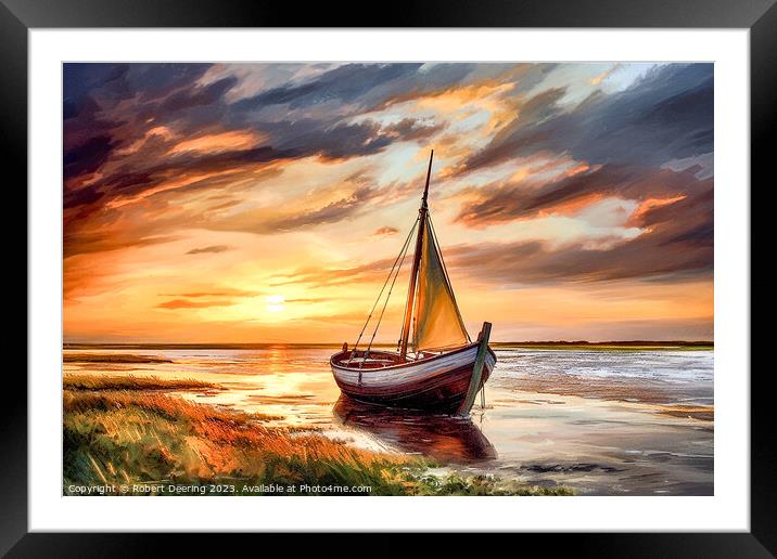 At Anchor On River Framed Mounted Print by Robert Deering