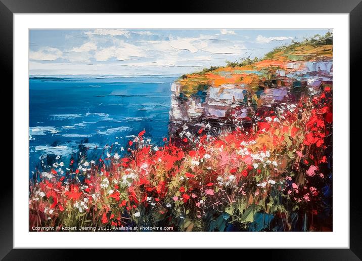 Poppies Wildflowers Cliffs and Sea 1 Framed Mounted Print by Robert Deering