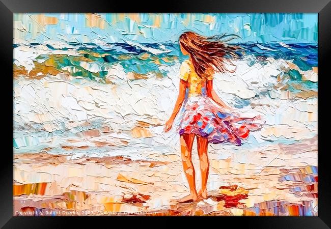 Girl In The Surf Framed Print by Robert Deering