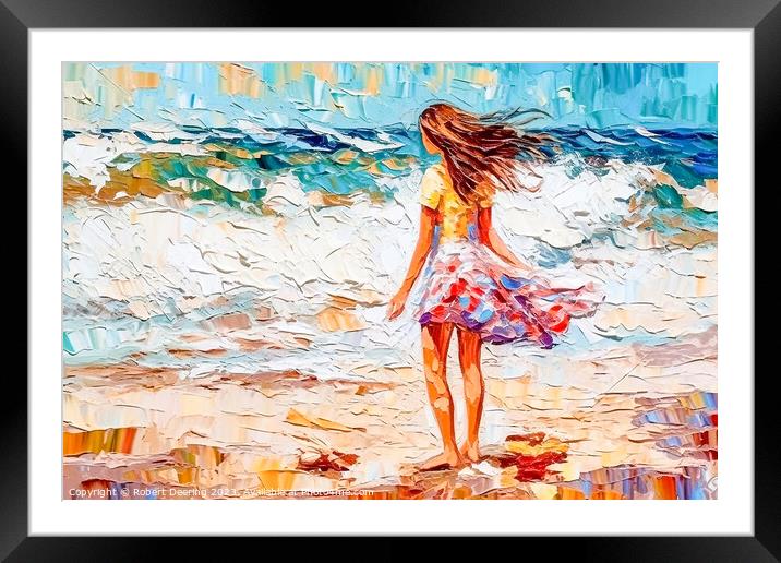 Girl In The Surf Framed Mounted Print by Robert Deering