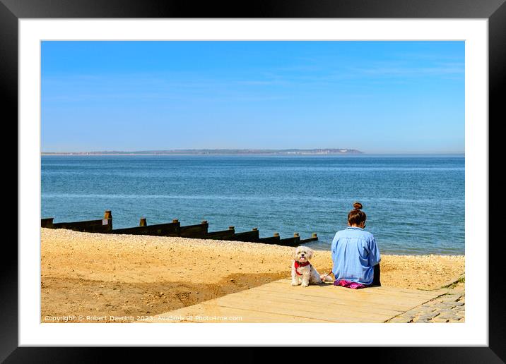 Girl With Dog on Beach Framed Mounted Print by Robert Deering