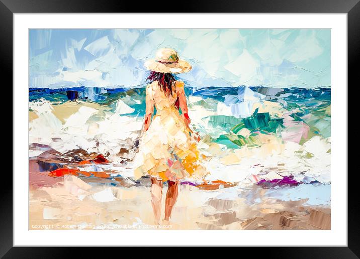 Girl In Hat On The Beach Framed Mounted Print by Robert Deering