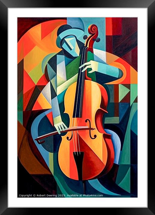 Cubist Cello Player Framed Mounted Print by Robert Deering