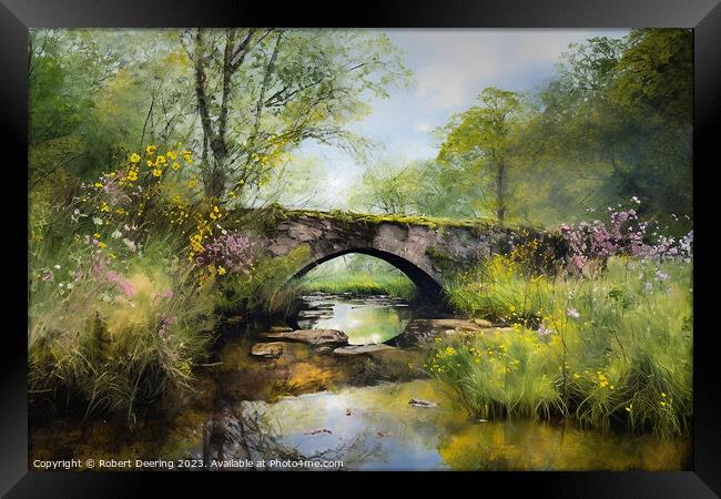 Bridge Over Stream Framed Print by Robert Deering