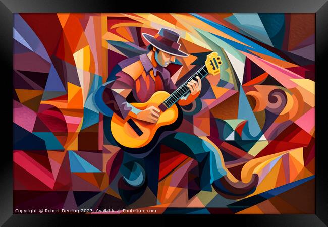 Flamenco Guitarist in Cubist Style Framed Print by Robert Deering
