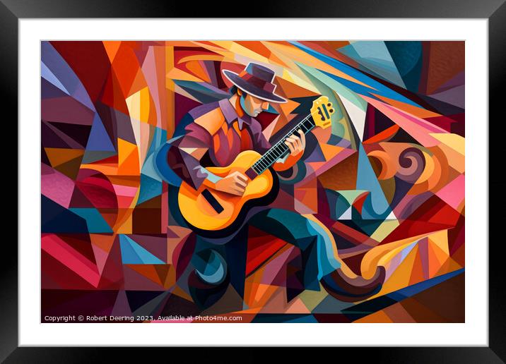 Flamenco Guitarist in Cubist Style Framed Mounted Print by Robert Deering