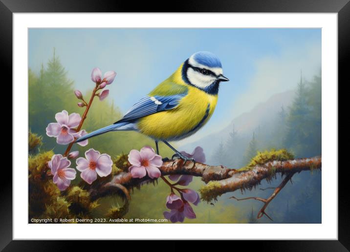 Chirping Charmer: Blue Tit's Resting Spot Framed Mounted Print by Robert Deering