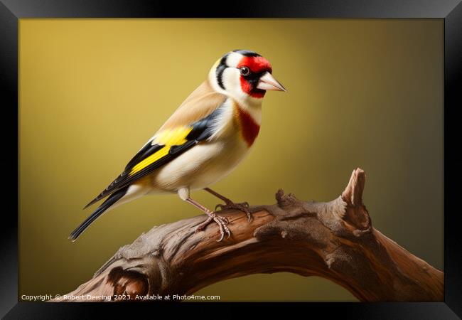 Tranquil Goldfinch Retreat Framed Print by Robert Deering