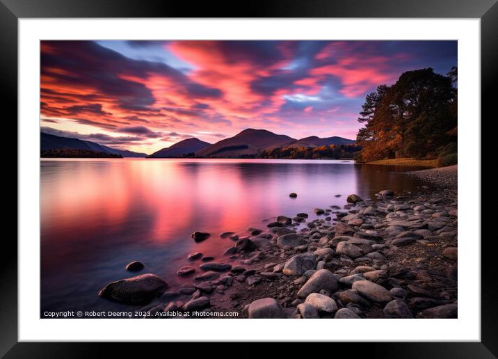 Lake District Sunset Reflections Framed Mounted Print by Robert Deering