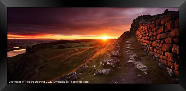 Sunset's Glow on Hadrian's Wall Framed Print by Robert Deering