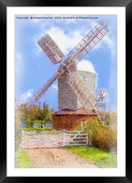 Stanton windmill and gate Suffolk East Anglia Framed Mounted Print by Robert Deering