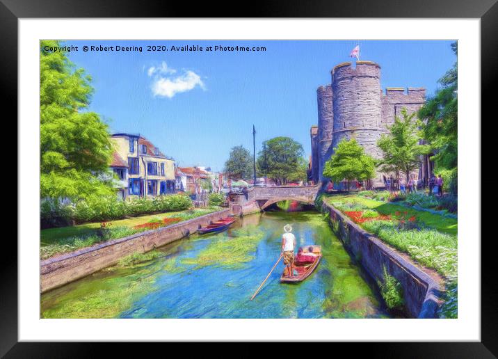 Punting on the river Stour Canterbury Framed Mounted Print by Robert Deering