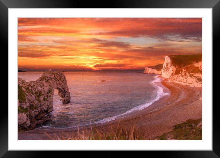 Durdle Door Dorset Sunset Framed Mounted Print by Robert Deering