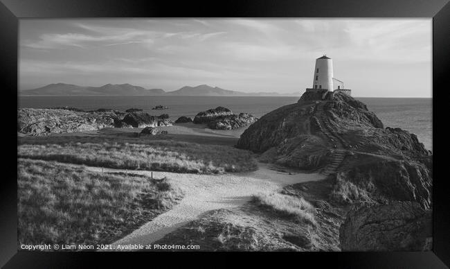 The Path to Tŵr Mawr Monochrome Framed Print by Liam Neon