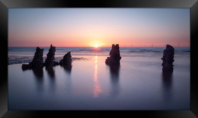 Shimmering Water around the Old Hoylake Shipwreck Framed Print by Liam Neon