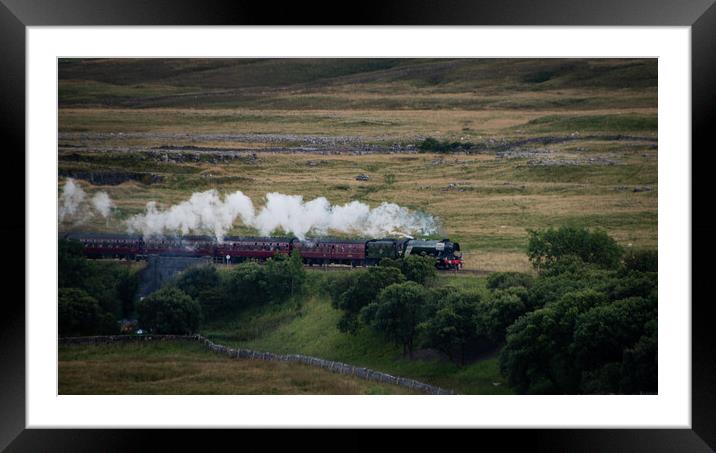 Flying Scotsman approaches Ribblehead Framed Mounted Print by Liam Neon