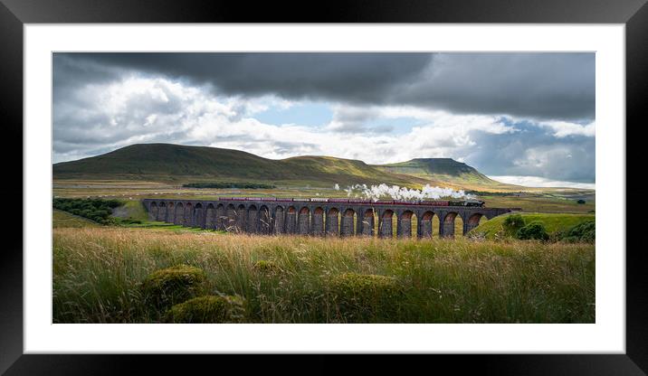 The Flying Scotsman over the Ribblehead Viaduct Framed Mounted Print by Liam Neon