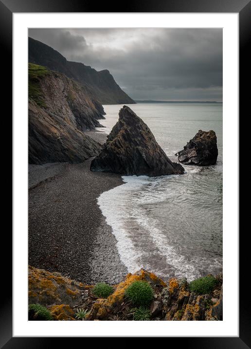 Toblerone Sea Stacks at Trefor Framed Mounted Print by Liam Neon