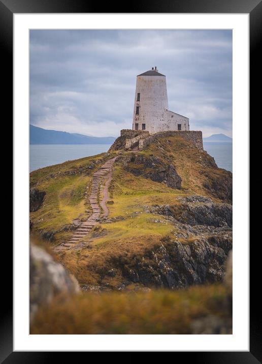 Tŵr Mawr Lighthouse in Winter Framed Mounted Print by Liam Neon