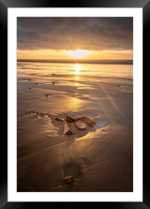 Formby Beach Sunset Rubble, North Liverpool Framed Mounted Print by Liam Neon