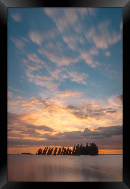 Shimmering Shipwreck on Hoylake Beach, Wirral Framed Print by Liam Neon