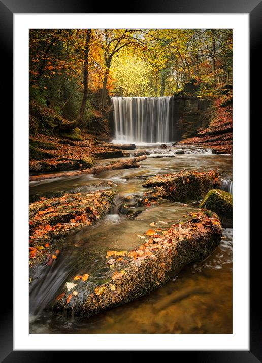 Autumnal water flows through Nant Mill Framed Mounted Print by Liam Neon