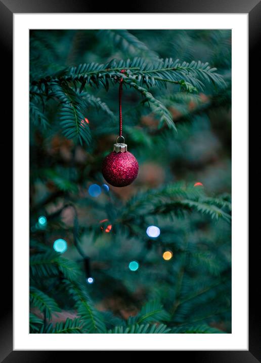 Caldy Christmas Tree Bauble Framed Mounted Print by Liam Neon