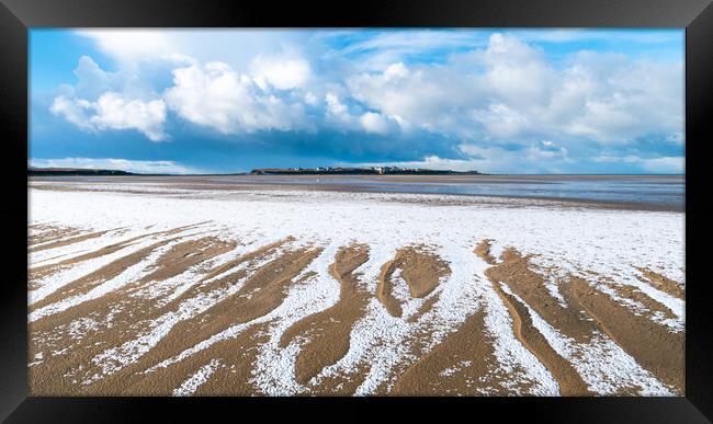 Sandbank Snowdrifts and Hilbre Island Framed Print by Liam Neon
