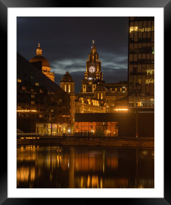 Pier Head and The Liverbuilding at night. Framed Mounted Print by Liam Neon