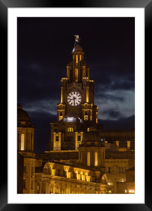 Liverpool Liver Birds at night. Framed Mounted Print by Liam Neon