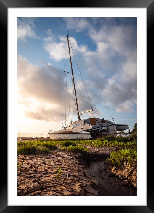 Catamaran High and Dry at Lower Heswall Shore  Framed Mounted Print by Liam Neon