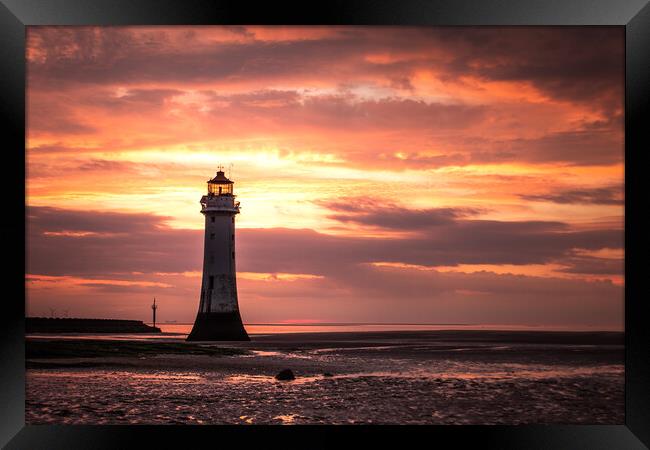 Fire Skies at New Brighton Framed Print by Liam Neon