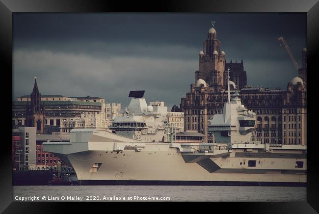 HMS Prince of Wales and the Liverbird Framed Print by Liam Neon