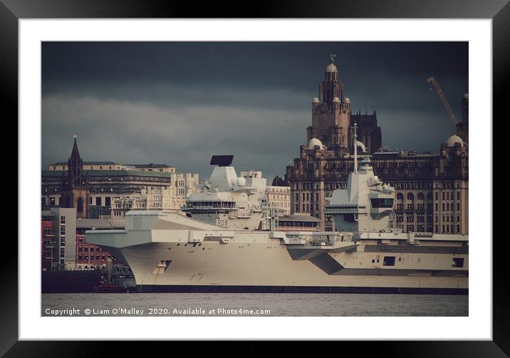 HMS Prince of Wales and the Liverbird Framed Mounted Print by Liam Neon