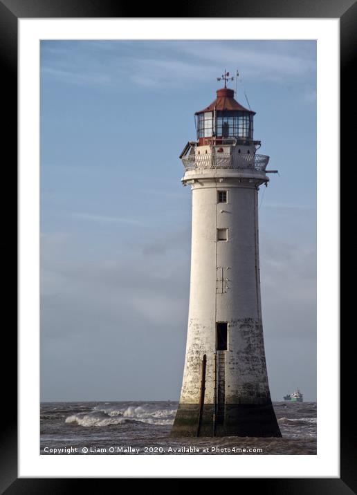 New Brighton Lighthouse in stormy weather Framed Mounted Print by Liam Neon