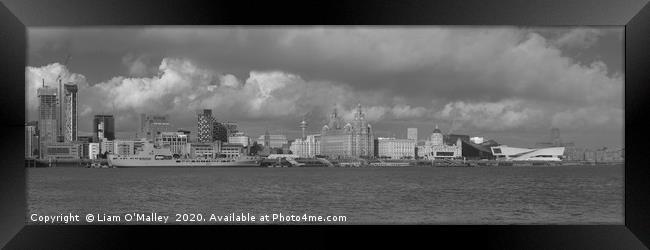 Black and White Liverpool Skyline Framed Print by Liam Neon