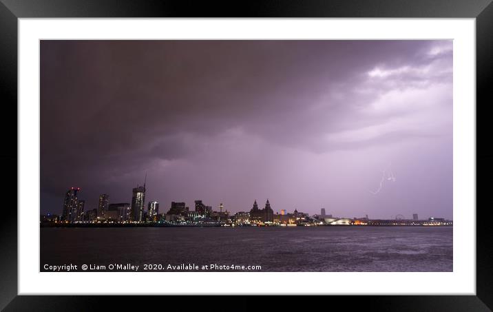 Lightning Crashes over the Liverpool Waterfront Framed Mounted Print by Liam Neon