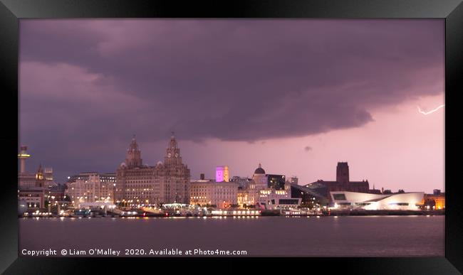 Spark of Lightning over the Liverpool Waterfront Framed Print by Liam Neon