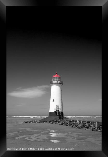 Black White and Red Point of Ayr Lighthouse Framed Print by Liam Neon