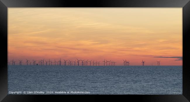The Sun Sets over Burbo Bank Windfarm Framed Print by Liam Neon
