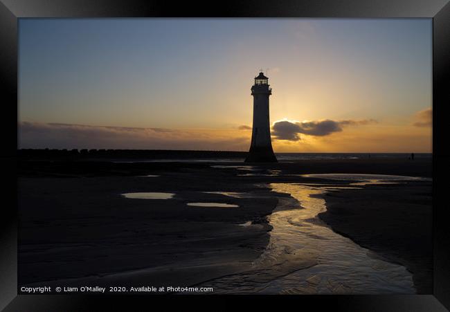 New Brighton Lighthouse Sunset Framed Print by Liam Neon