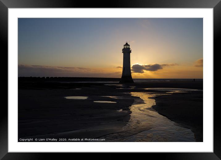 New Brighton Lighthouse Sunset Framed Mounted Print by Liam Neon