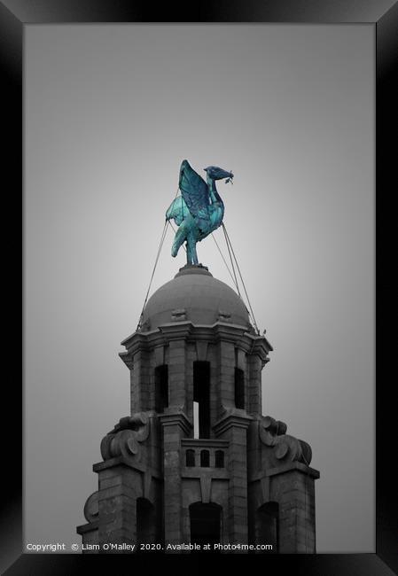 Liverpool Skyline Piercing Blue Liverbird Framed Print by Liam Neon