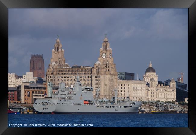 RFA Tiderace and the Liverpool Skyline Framed Print by Liam Neon