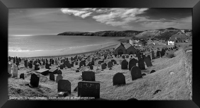 Aberdaron Churchyard Black and White Framed Print by Liam Neon