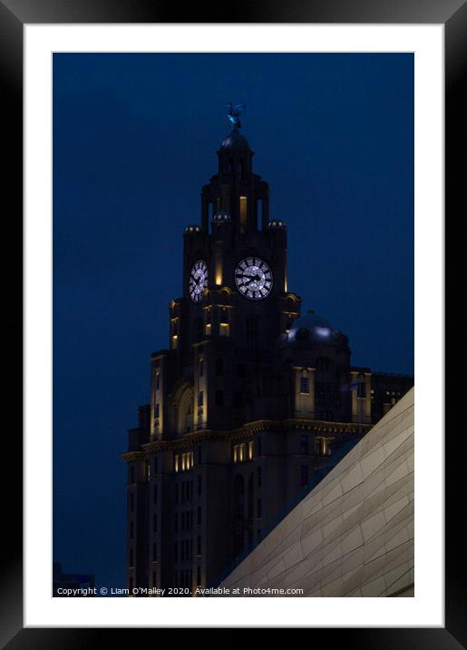 Liverbird Watches Over the Liverpool Waterfront Framed Mounted Print by Liam Neon