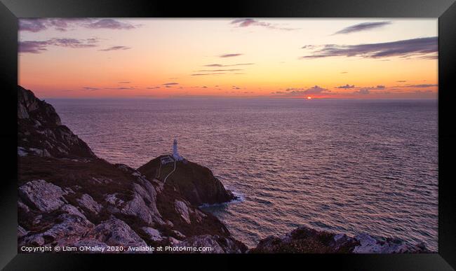Sun Sets at South Stack Anglesey Framed Print by Liam Neon
